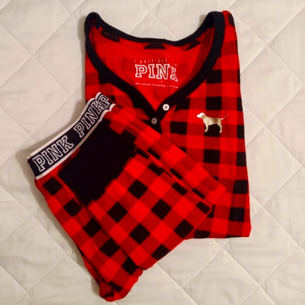 PINK by Victoria's Secret Buffalo Plaid Pajama 2 piece Joggers Set Size Large